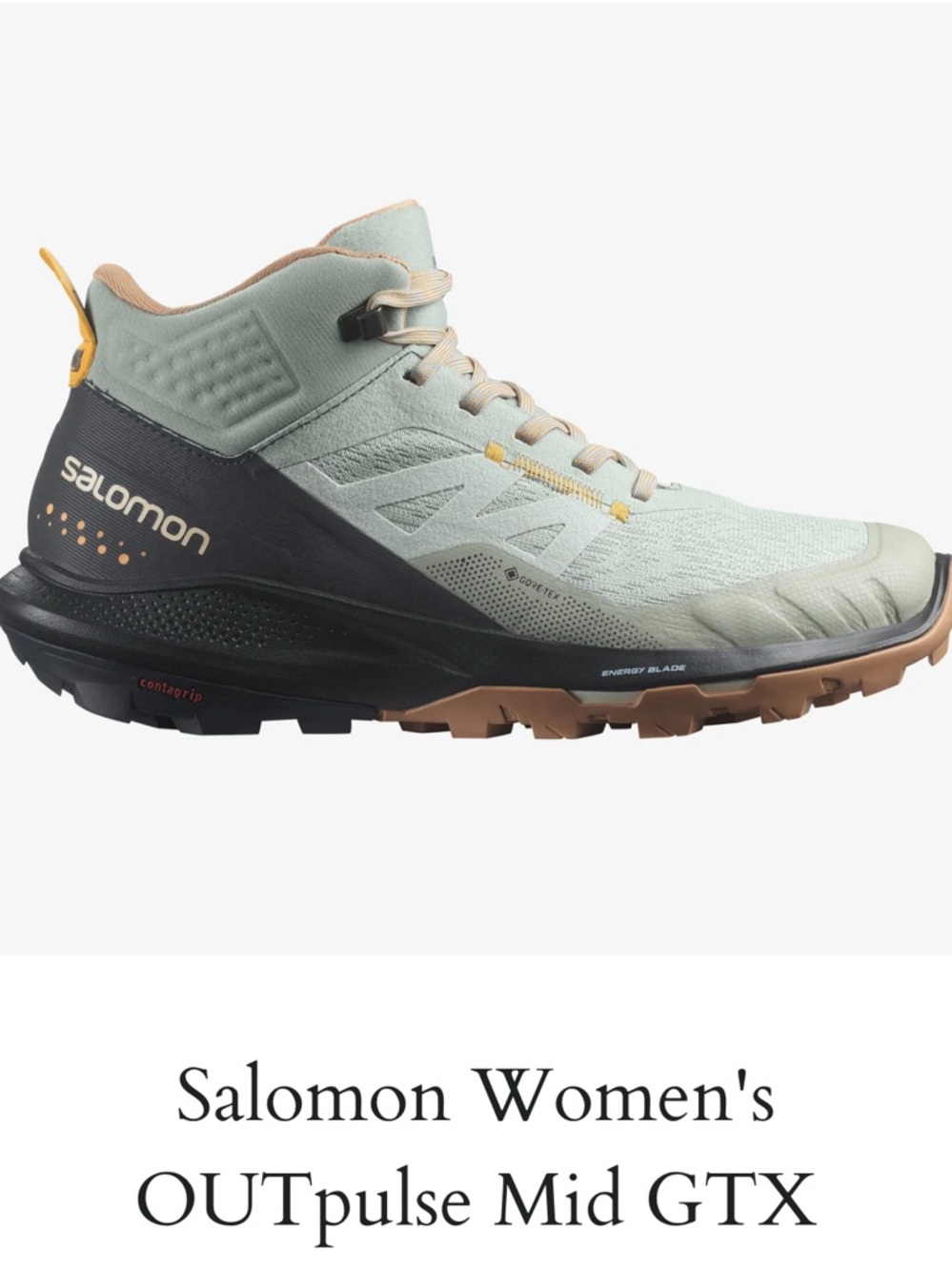 Salomon Women's Lace-Up Mid Hiking Boot in Sage Green and Black with Tan Accents